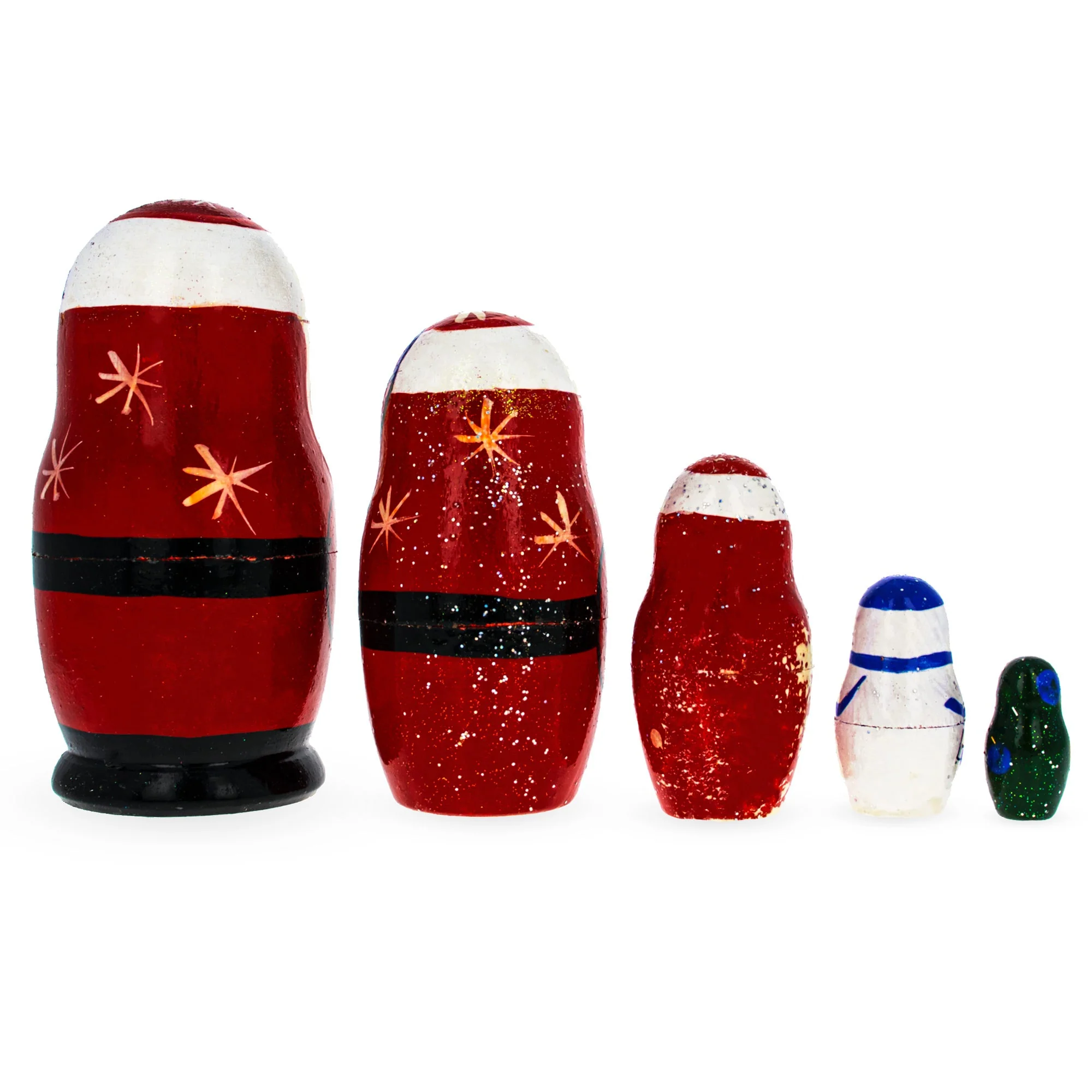Set of 5 Santa, Snowman and Christmas Tree Wooden Nesting Dolls - Image 3