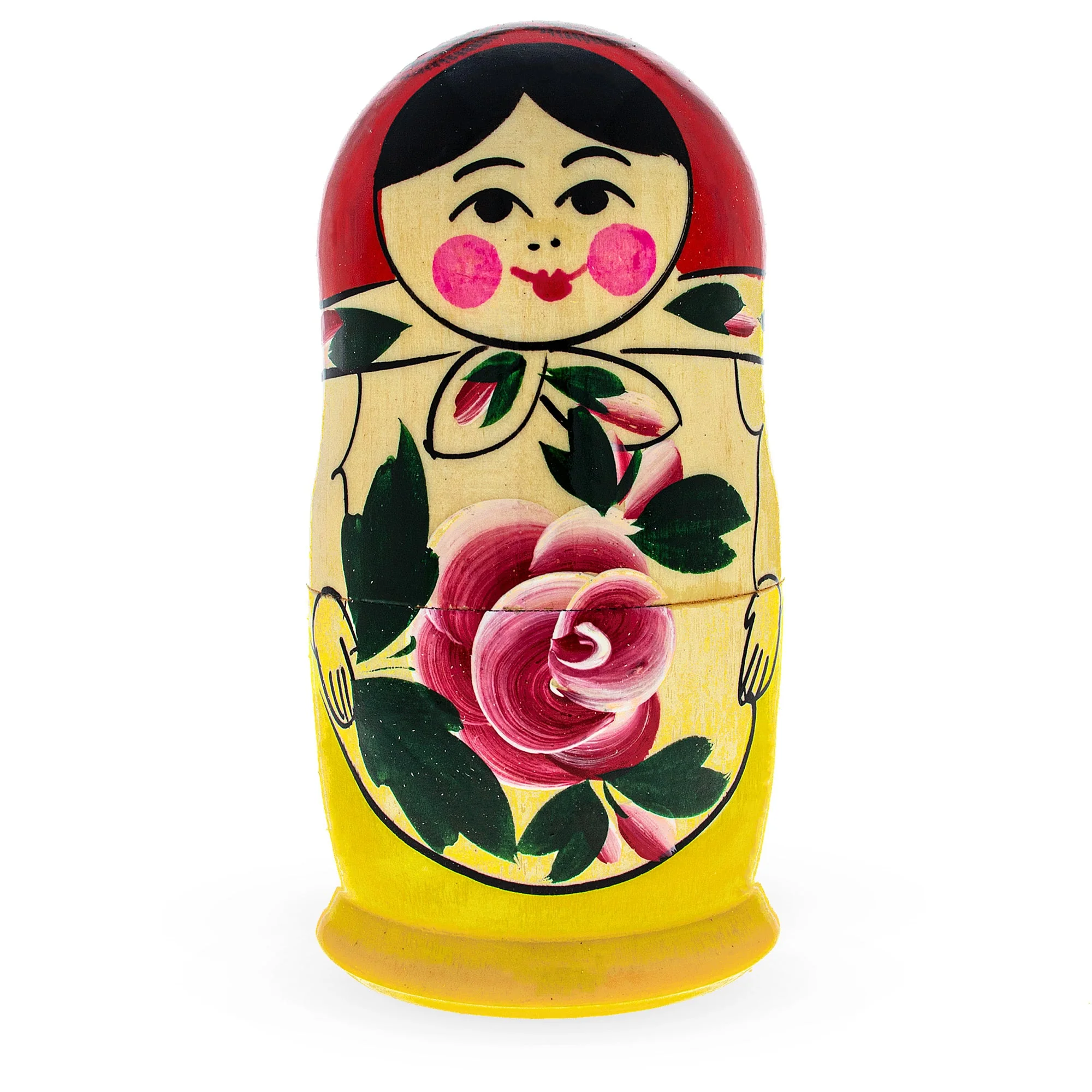 Set of 5 Semenov Style Red Scarf Matryoshka Wooden Nesting Dolls - Image 3