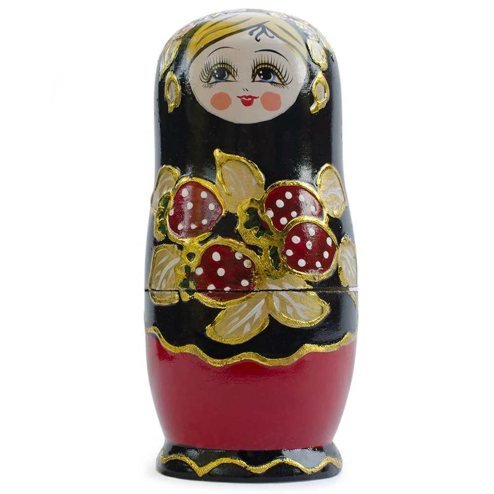 Set of 5 Strawberries Nesting Dolls Matryoshka 6.5 Inches - Image 3