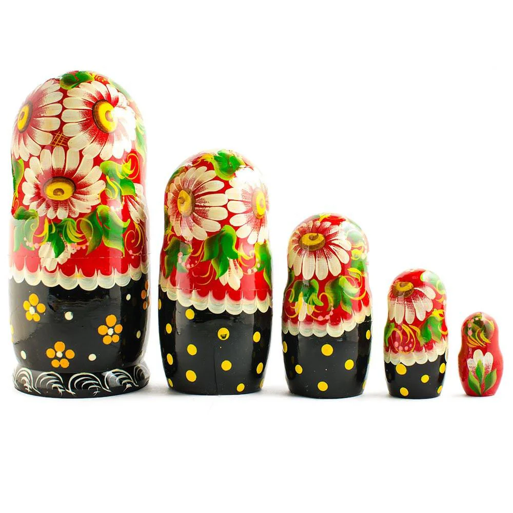 Set of 5 Summer in the Village Wooden Nesting Dolls 6.5 Inches - Image 2