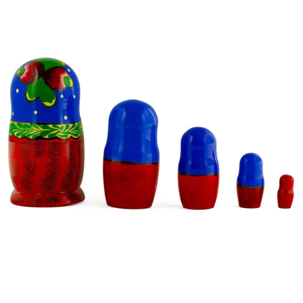 Set of 5 Traditional in Blue Scarf Nesting Dolls 6 Inches - Image 2