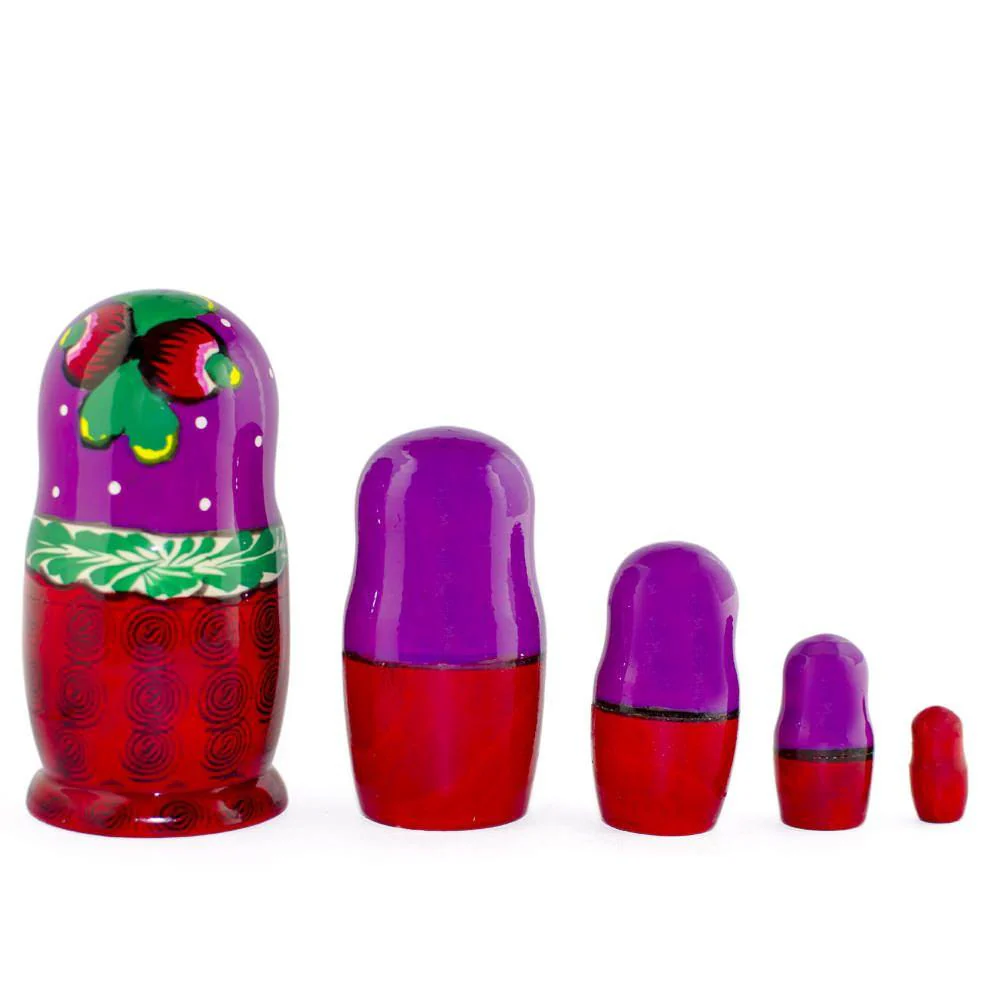 Set of 5 Traditional in Purple Scarf Nesting Dolls  6 Inches - Image 2