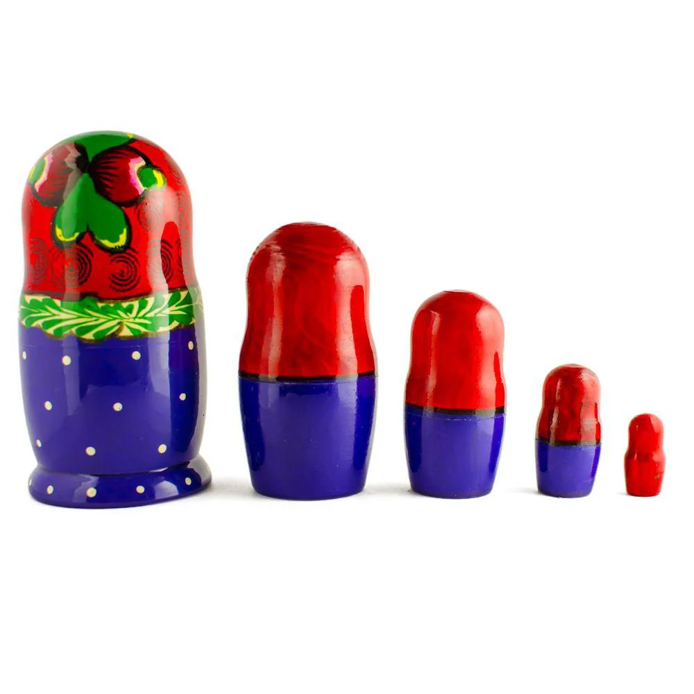 Set of 5 Traditional in Red Scarf Nesting Dolls  6 Inches - Image 2