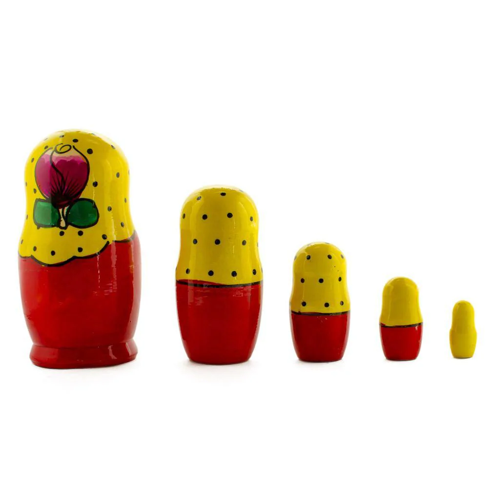 Set of 5 Traditional in Yellow Scarf Nesting Dolls 6 Inches - Image 2