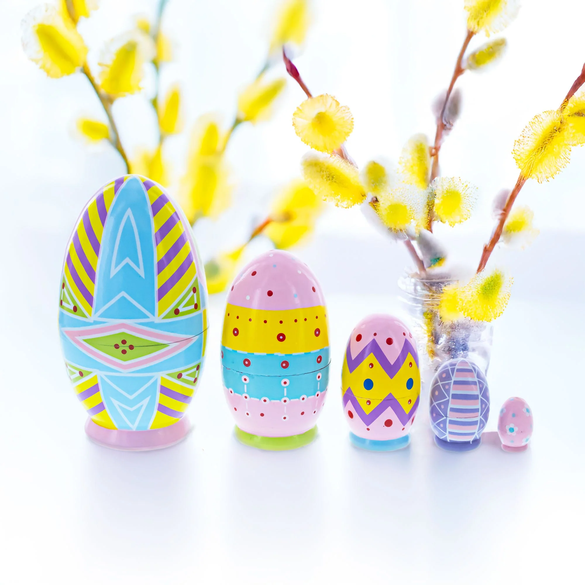 Set of 5 Ukrainian Style Easter Eggs Wooden Nesting Dolls 5 Inches - Image 2