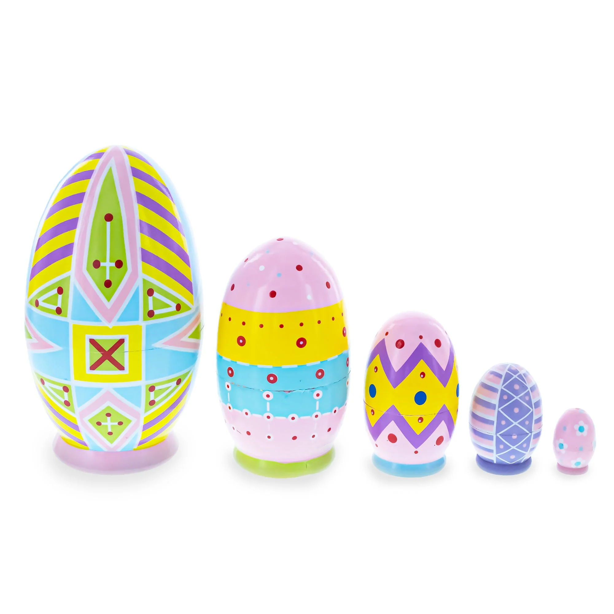Set of 5 Ukrainian Style Easter Eggs Wooden Nesting Dolls 5 Inches - Image 4
