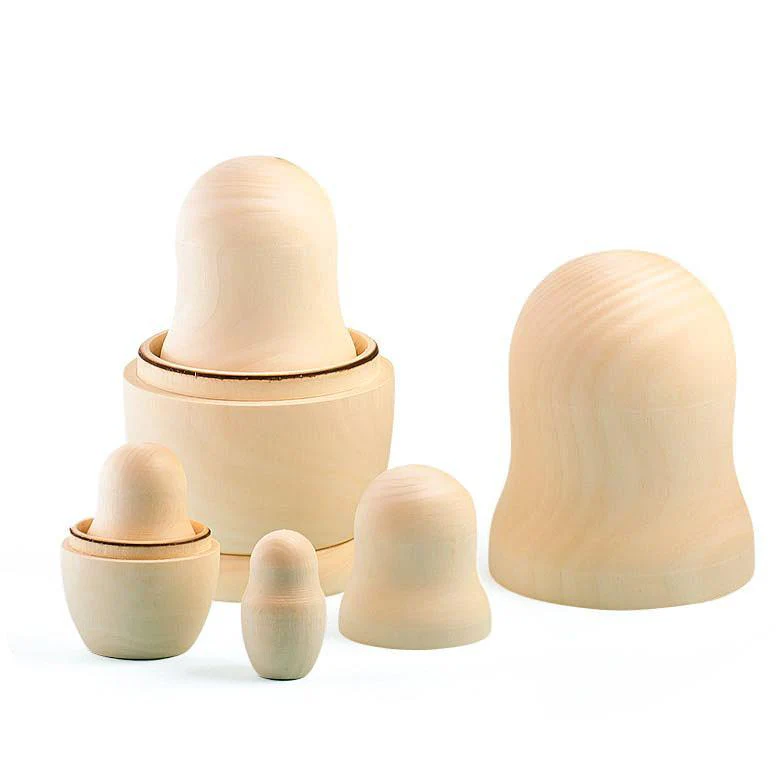 Set of 5 Unpainted Blank Wooden Nesting Dolls 7 Inches - Image 2