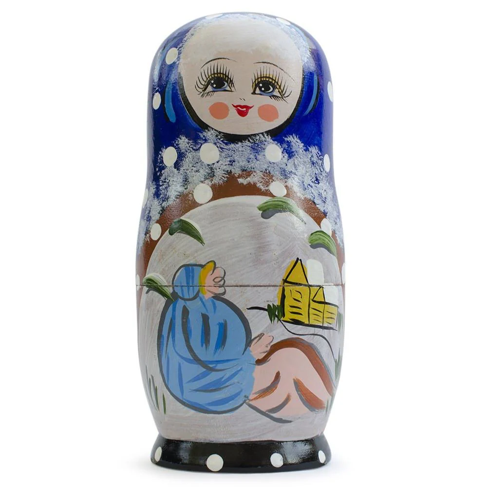 Set of 5 Winter Village Scene Nesting Dolls  6.5 Inches - Image 3