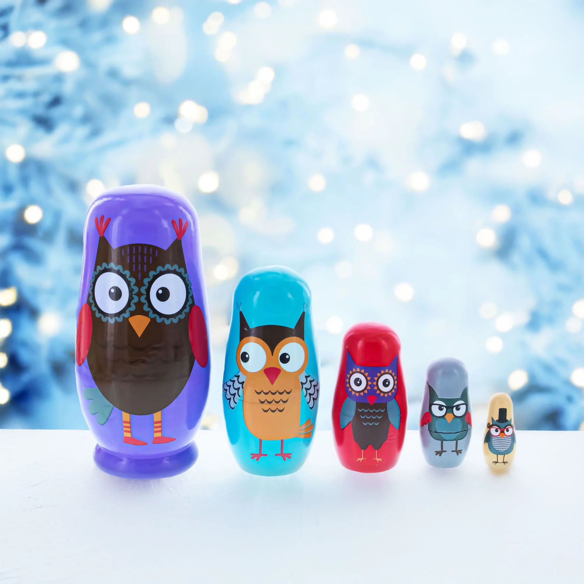 Set of 5 Wise Owls Family Wooden Nesting Dolls 5.75 Inches - Image 2