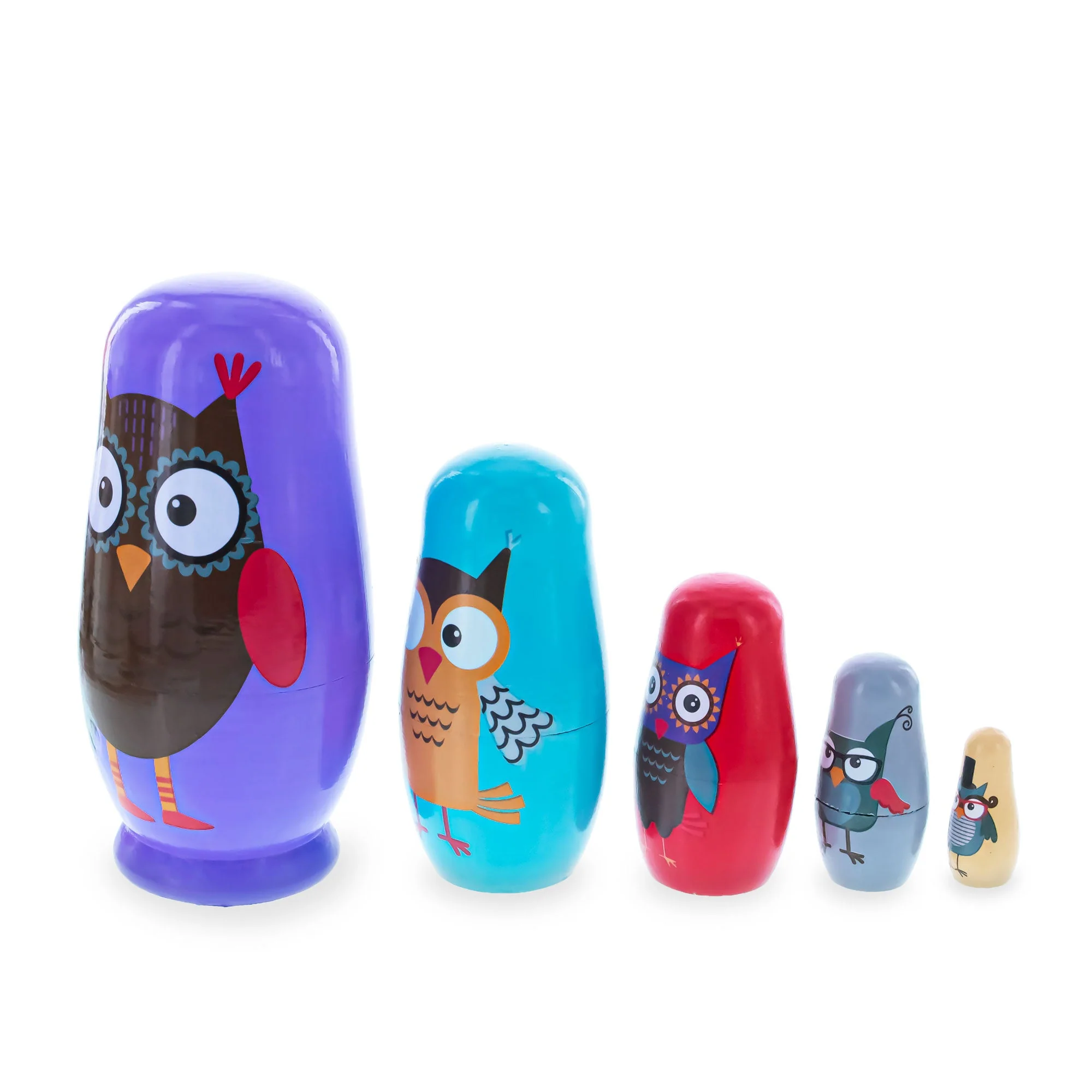 Set of 5 Wise Owls Family Wooden Nesting Dolls 5.75 Inches - Image 4