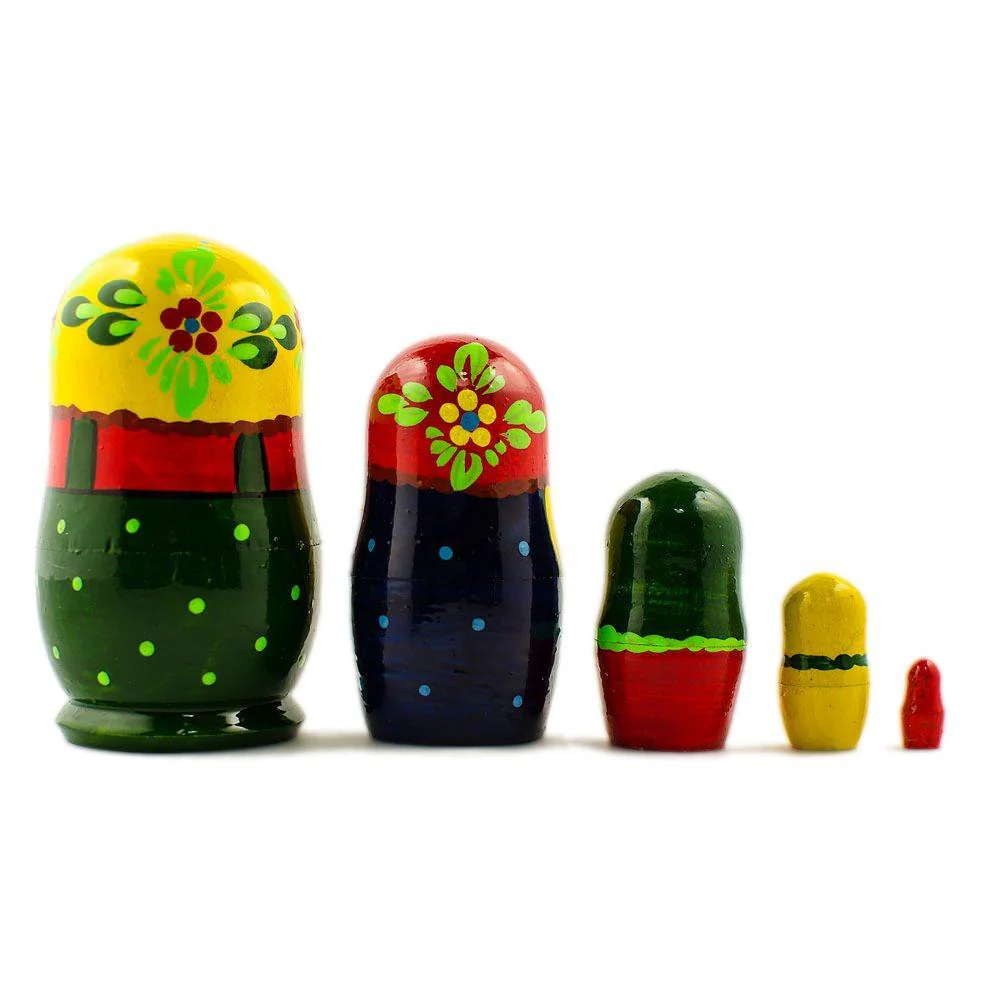 Set of 5 Yellow Scarf Nesting Dolls 4 Inches - Image 2