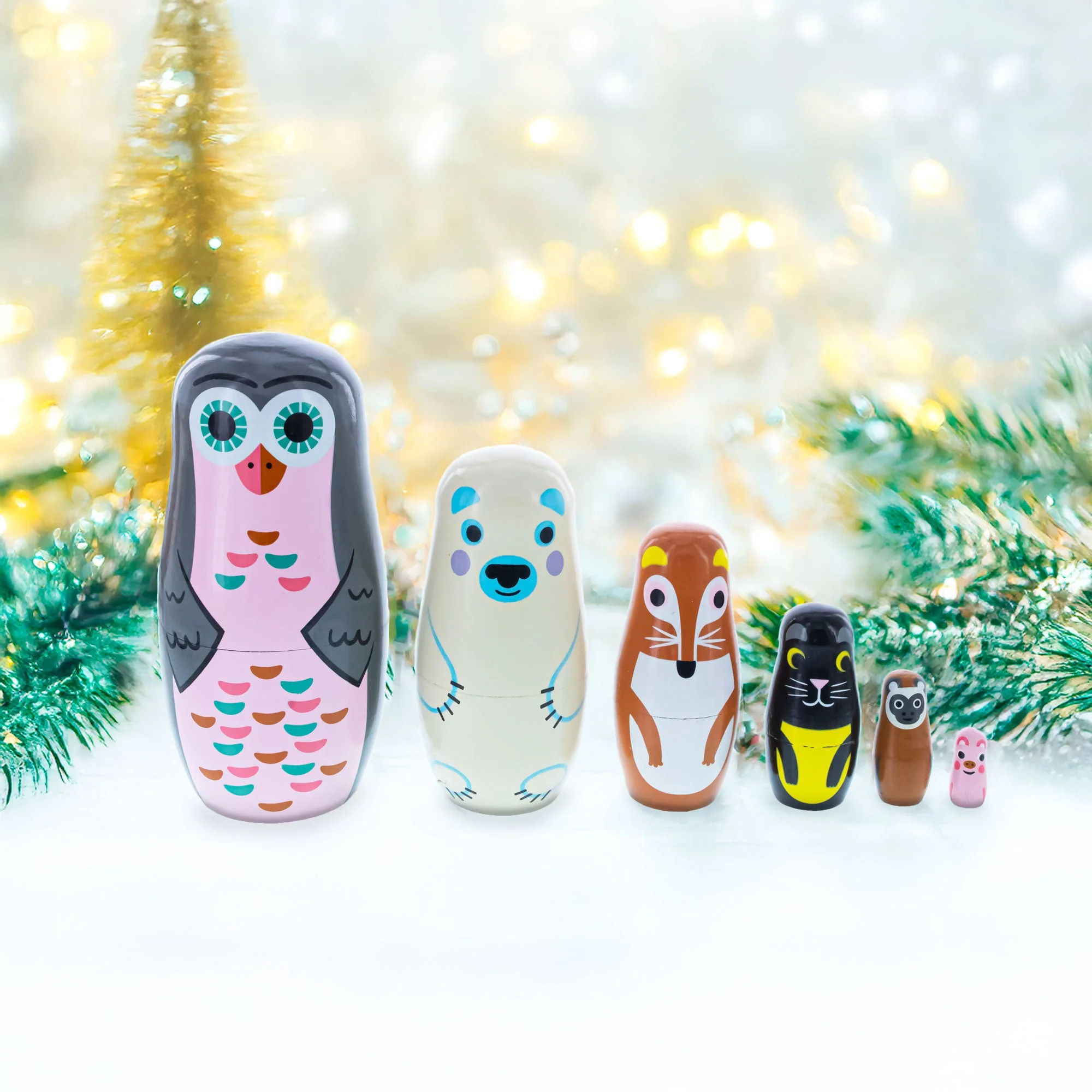 Set of 6 Animals Wooden Nesting Dolls - Image 2