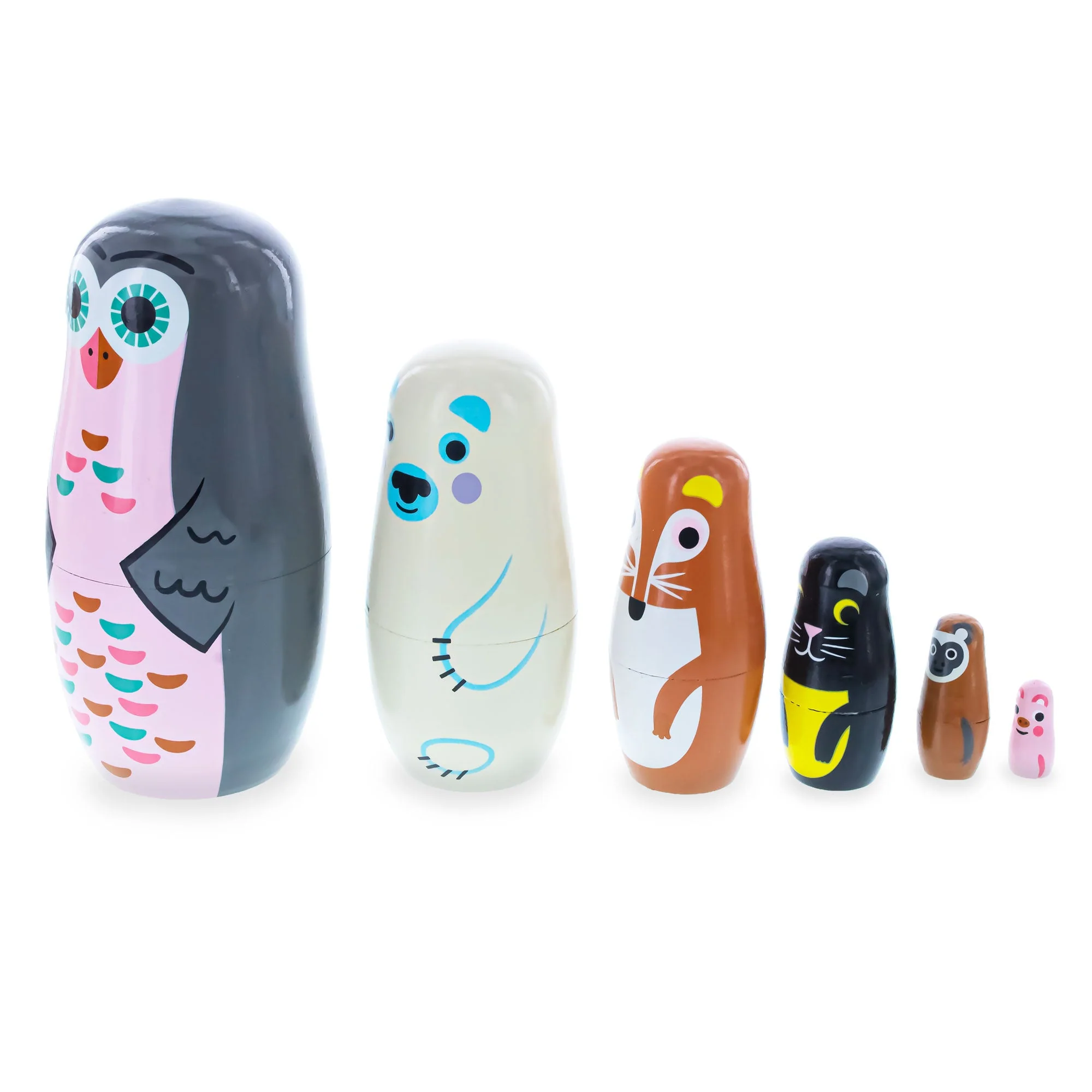 Set of 6 Animals Wooden Nesting Dolls - Image 3