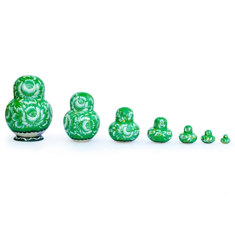 Set of 6 Horse in Winter Forest Green Dress Nesting Dolls 6 Inches - Image 2