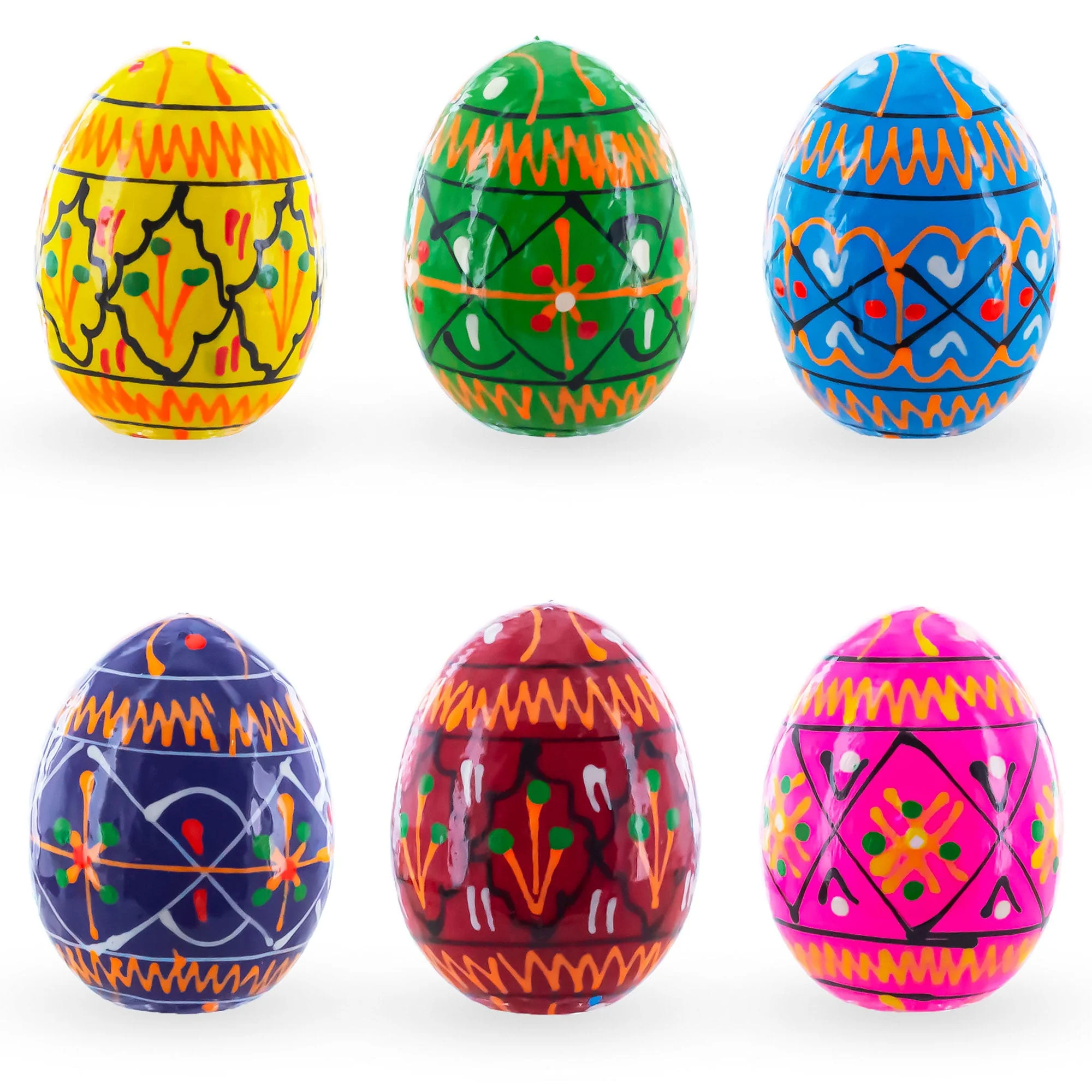 Set of 6 Mini Geometric Ukrainian Pysanky Wooden Easter Eggs 1.6 Inches - Image 3
