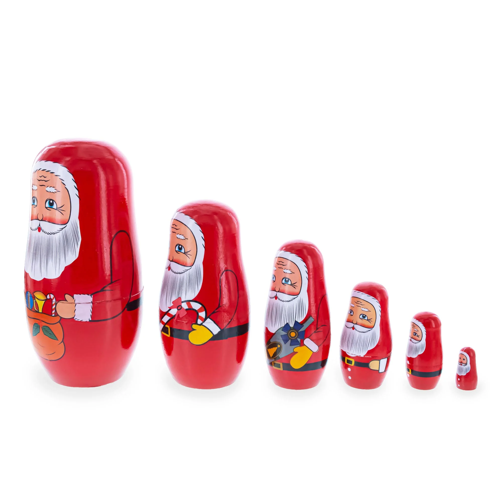 Set of 6 Santa with Christmas Gifts Wooden Nesting Dolls 5.5 Inches - Image 4