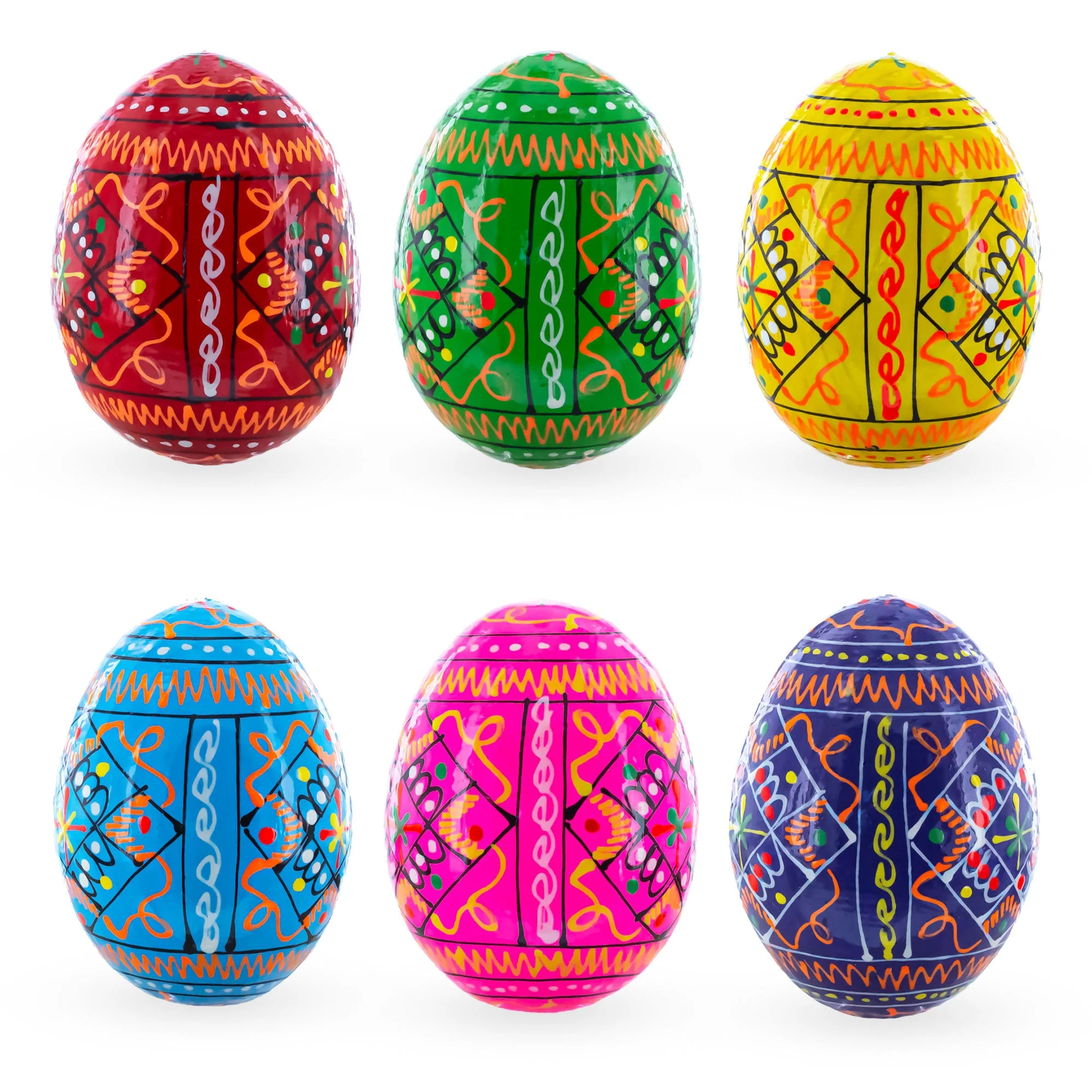 Set of 6 Ukrainian Geometric Wooden Easter Eggs 2.5 Inches - Image 3