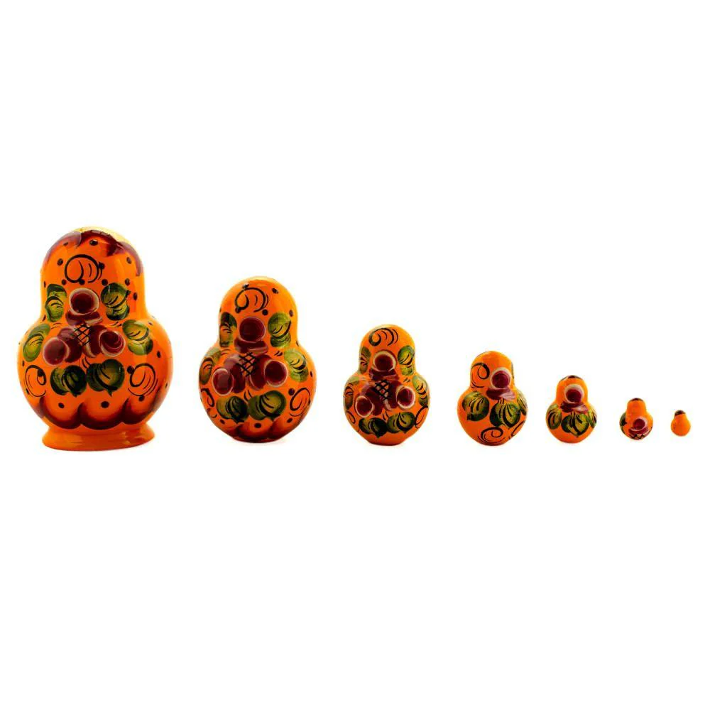 Set of 7 Orange and Red Dress Wooden Nesting Dolls 3.5 Inches - Image 2