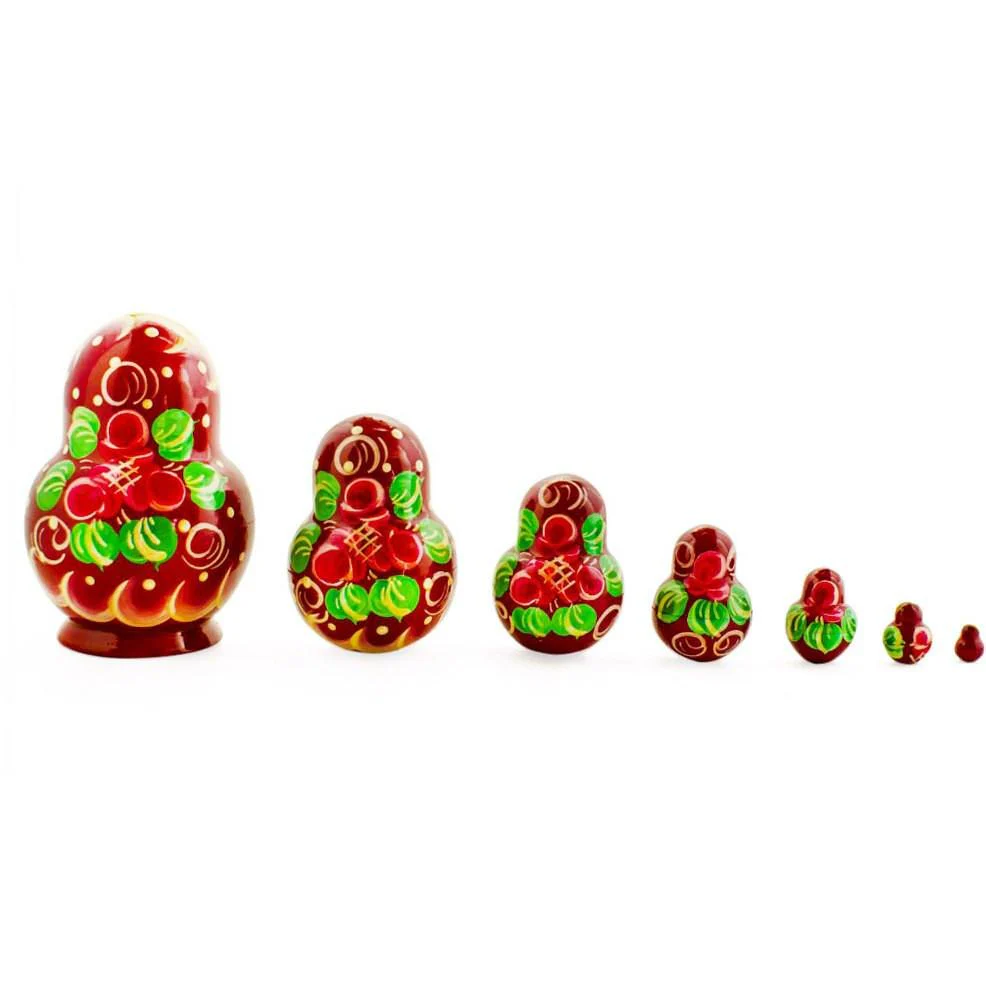 Set of 7 Red and Green Dress  Nesting Dolls 3.5 Inches - Image 2