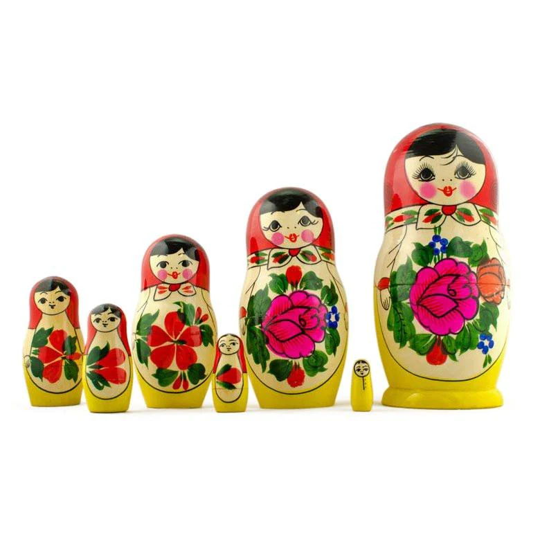 Set of 7 Wooden Dolls Nesting Dolls 7 Inches - Image 2