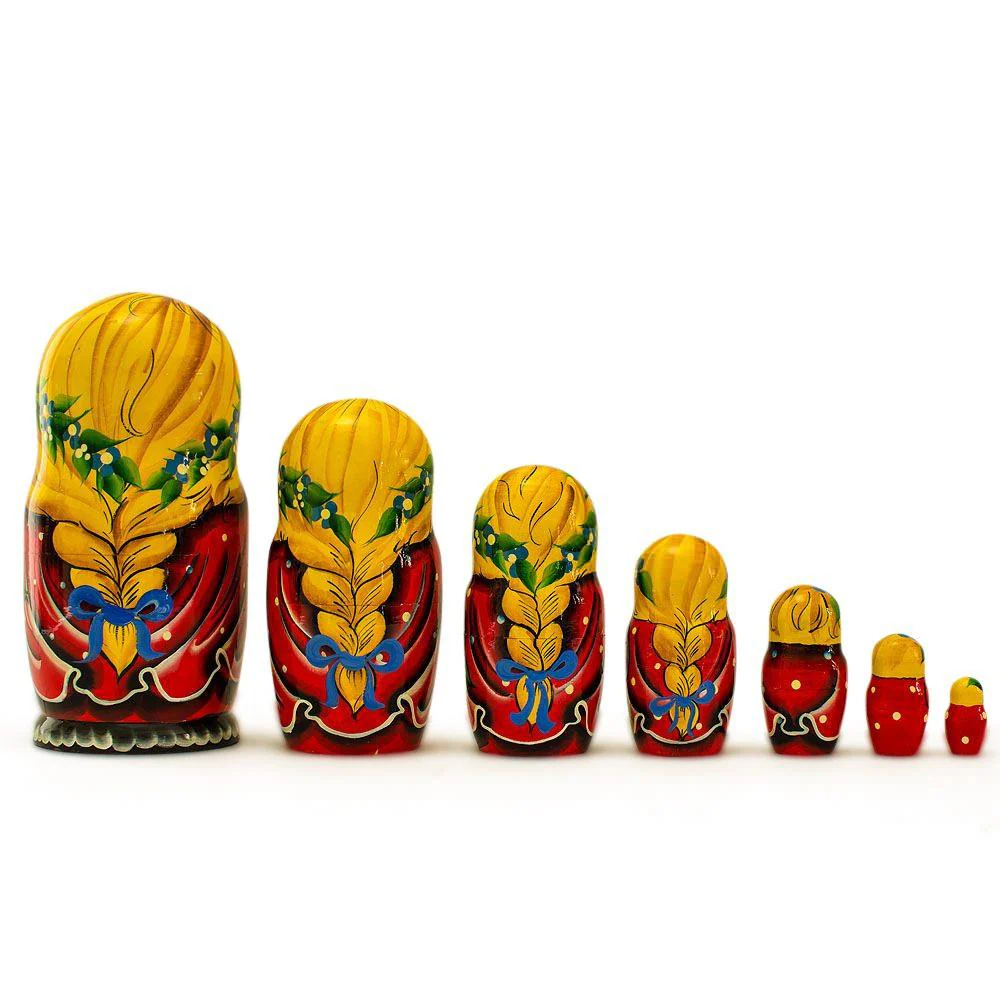 Set of 7 Yana with Cat in Red Dress Nesting Dolls 8.5 Inches - Image 2