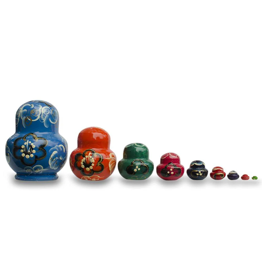 Set of 9 Rainbow Collection Blue Nesting Dolls  4.75 Inches - Image 2