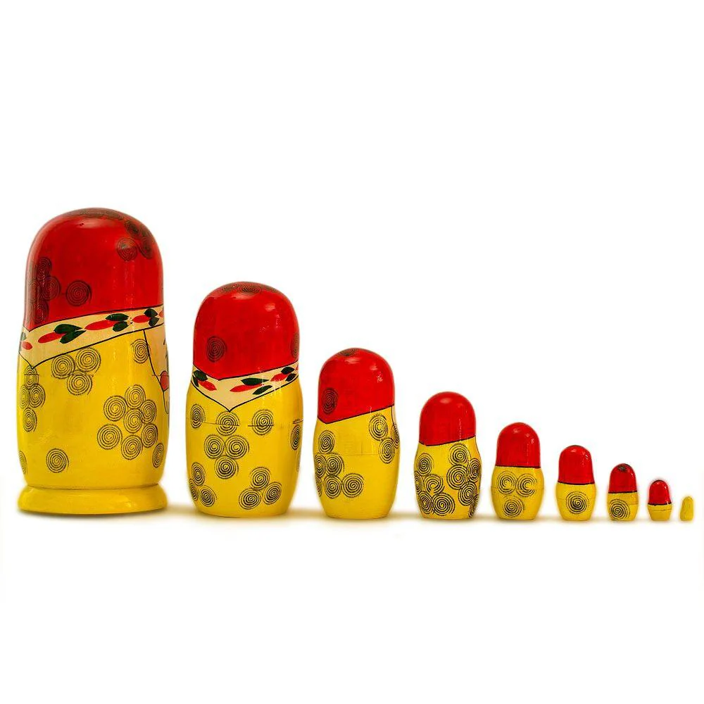 Set of 9 Traditional Semenov Wooden Nesting Dolls 10 Inches - Image 2