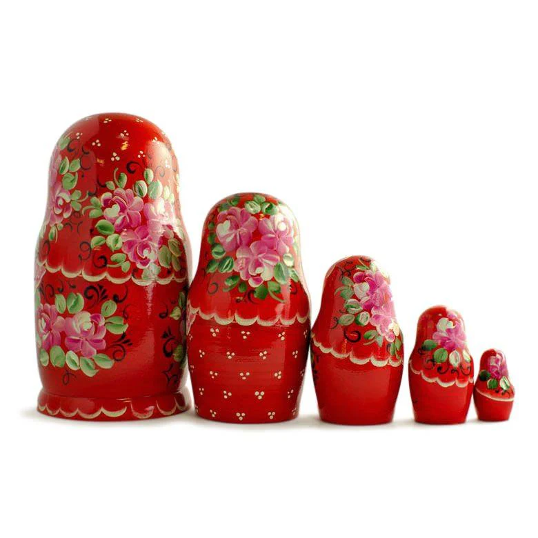 Set of Girls in Red Dress Wooden Nesting Dolls 7 Inches - Image 2