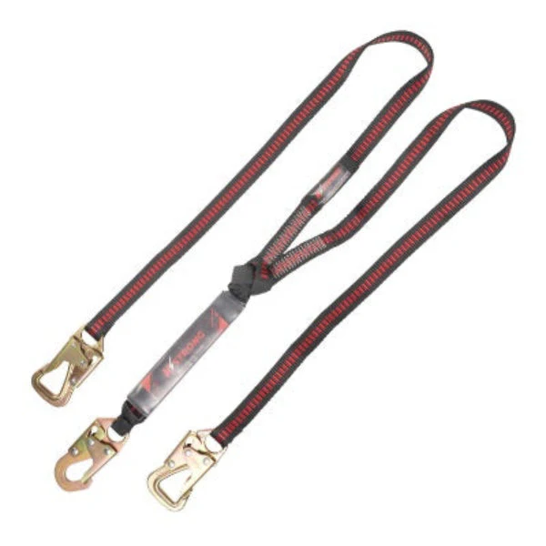 Shock Absorbing Lanyard - Clear Shock Pack - Adjustable - Twin Leg - 1 Snap Hook - 2 Rebar Hooks - 4.5ft- 6ft