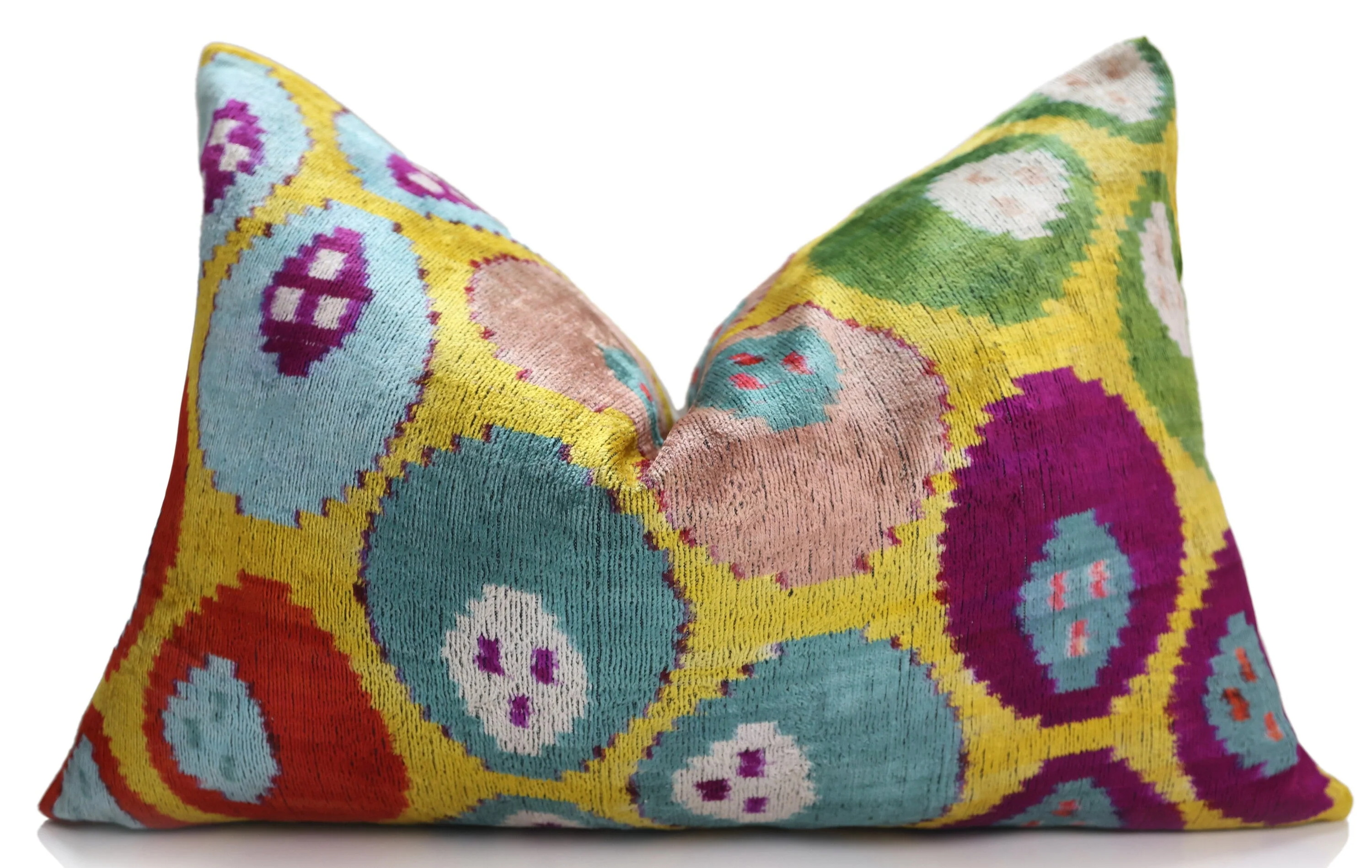 Silk Velvet Ikat Lumbar Pillow – Handmade in California (16x24) - Image 5