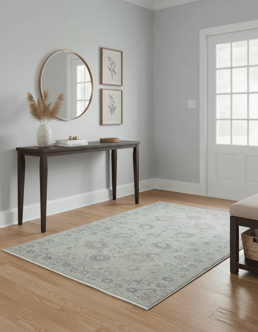 Silver And Beige Traditional Design Hand Knotted 4x5.6 Wool Area Rug - Image 2