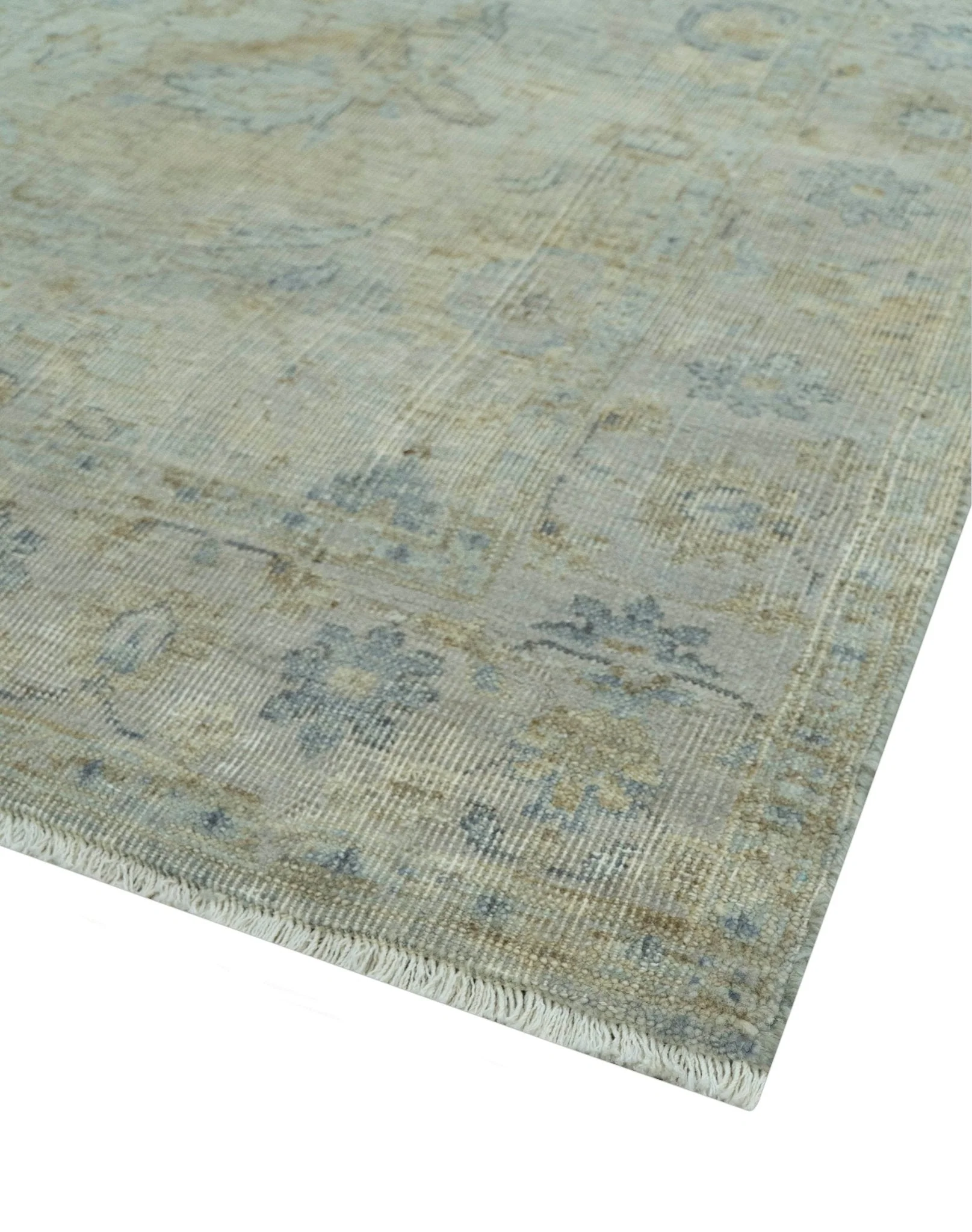 Silver And Beige Traditional Design Hand Knotted 4x5.6 Wool Area Rug - Image 7