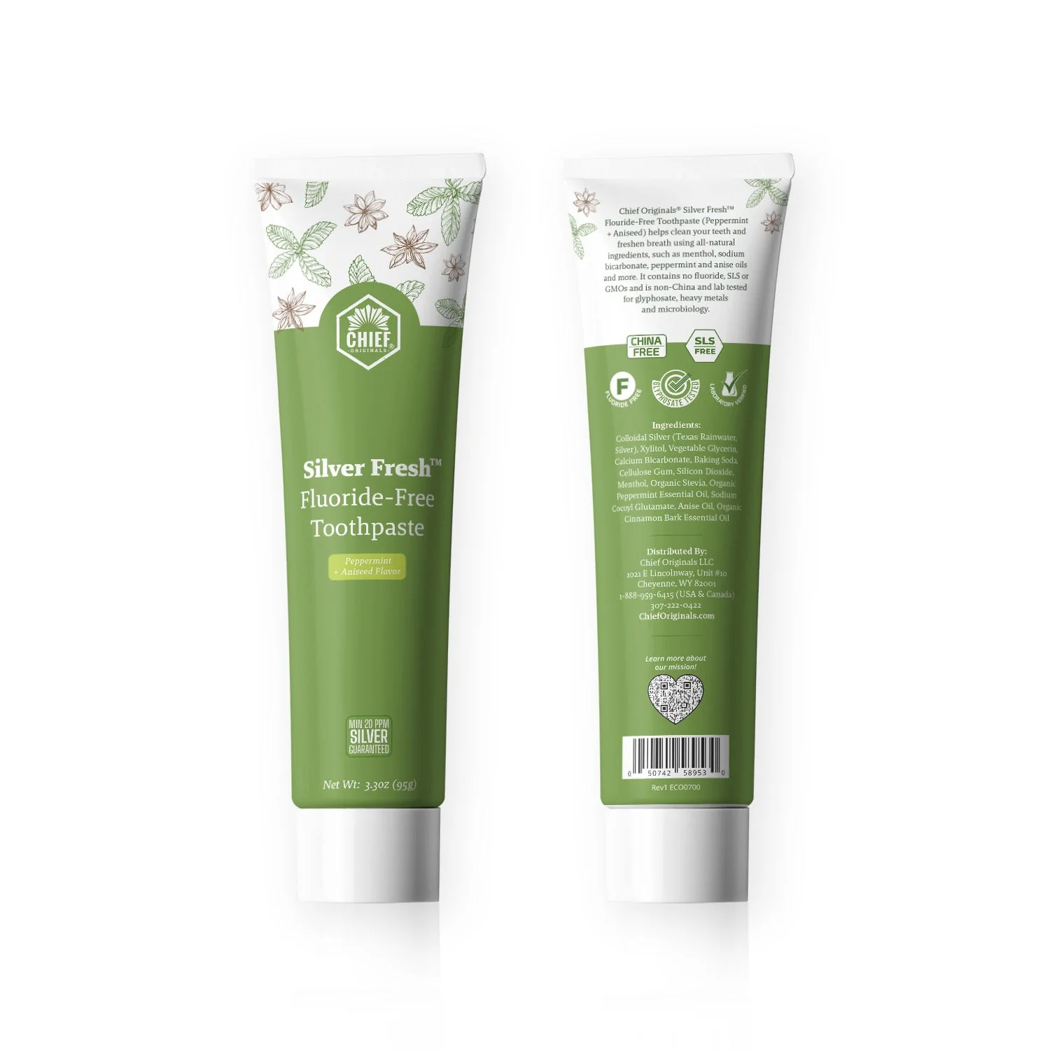 Silver Fresh™ Fluoride-Free Toothpaste (Peppermint + Aniseed Flavor) 3.3 oz (95g) - Image 2