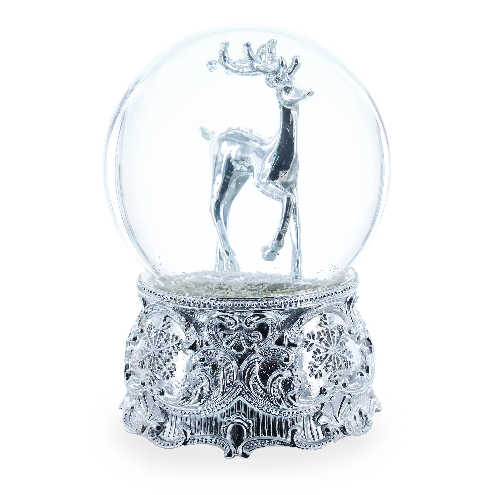 Silver Reindeer Serenade Musical Christmas Water Snow Globe - Image 3