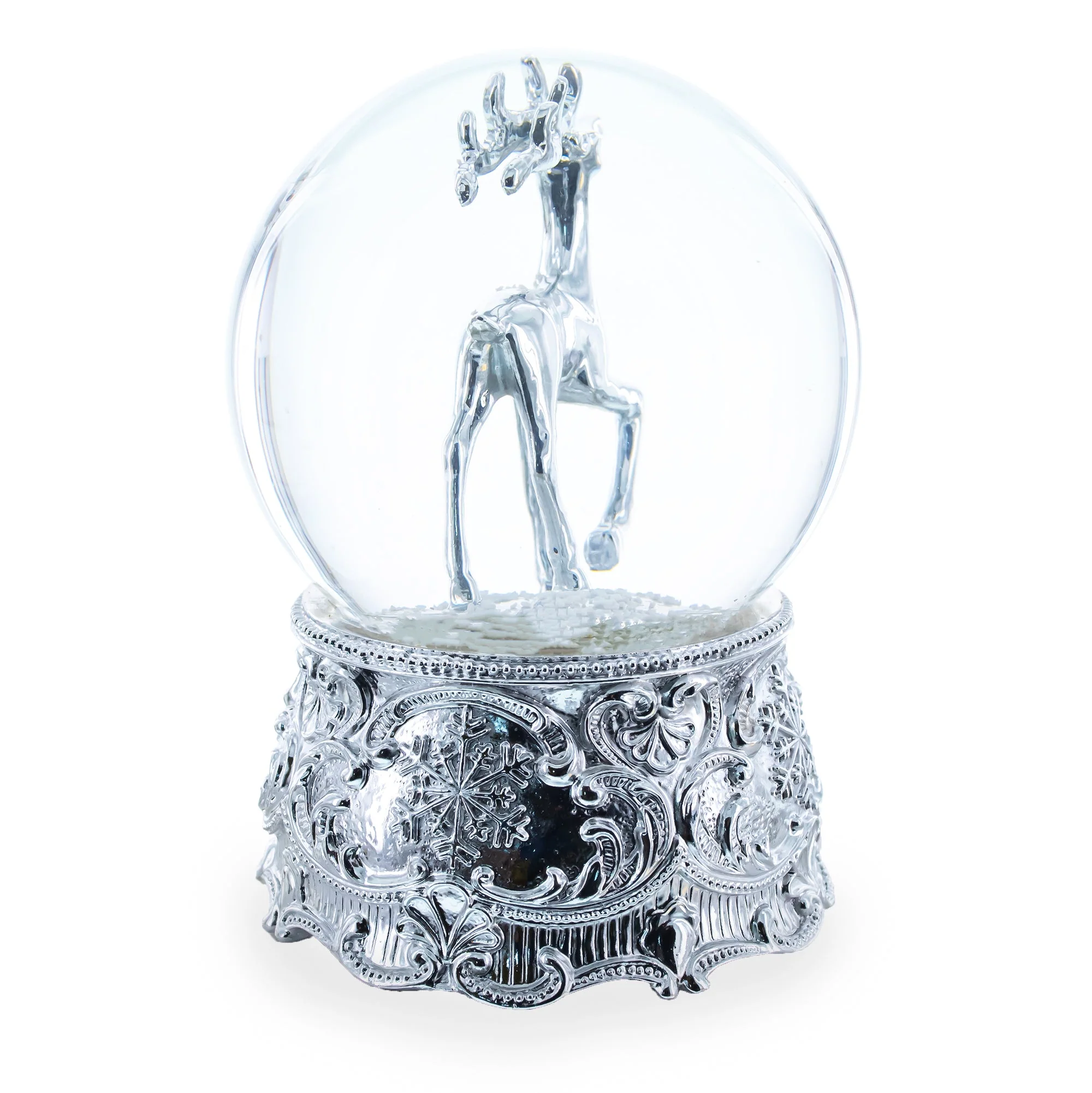Silver Reindeer Serenade Musical Christmas Water Snow Globe - Image 4