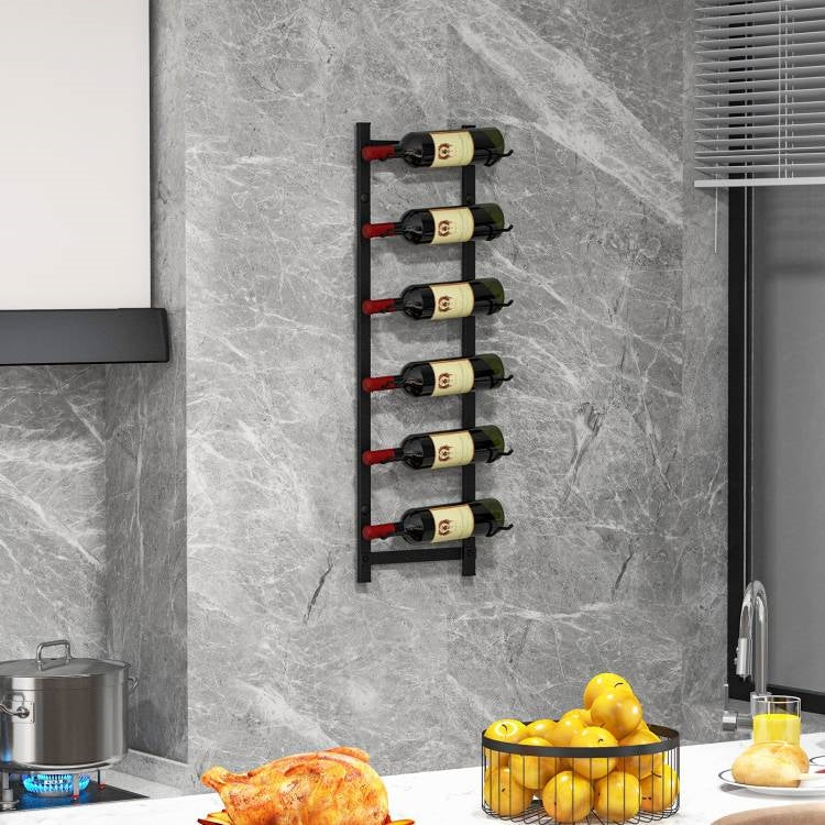 Simple Black Metal Wall Mounted 6-Bottle Wine Rack - Image 3
