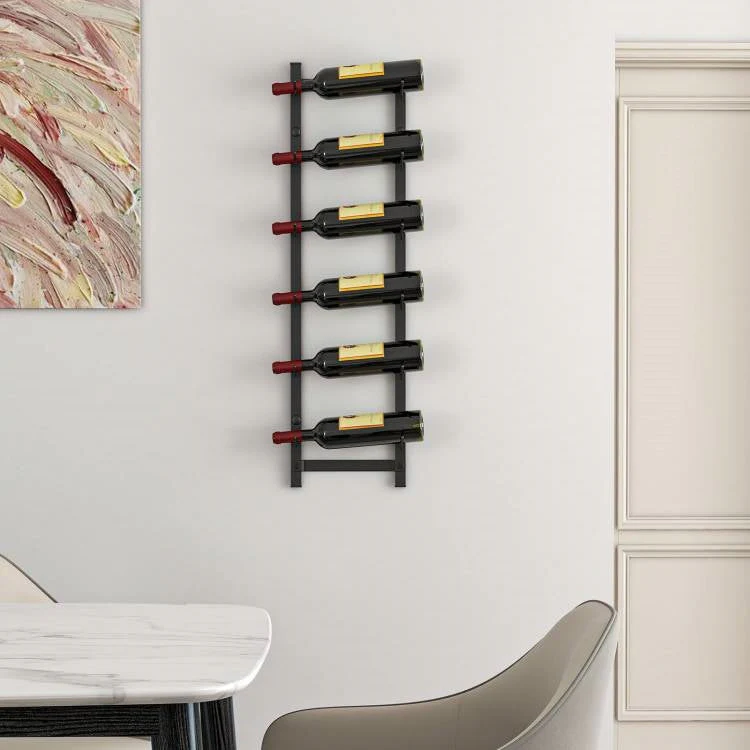 Simple Black Metal Wall Mounted 6-Bottle Wine Rack - Image 4