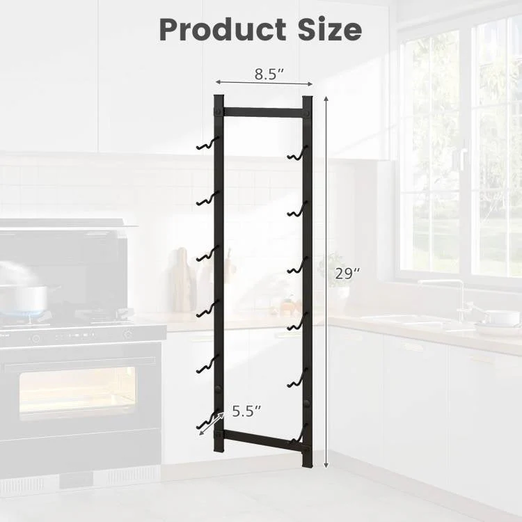 Simple Black Metal Wall Mounted 6-Bottle Wine Rack - Image 5