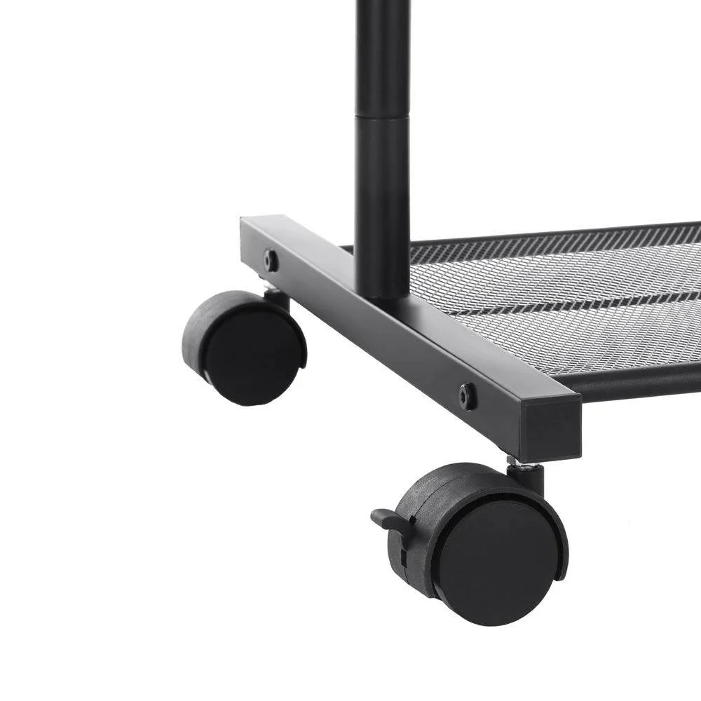 Simple Black Steel Tube Rolling Garment Clothes Rack with Bottom Mesh Shelf - Image 2