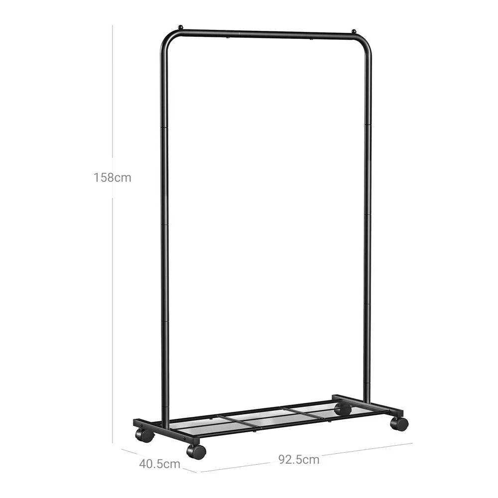 Simple Black Steel Tube Rolling Garment Clothes Rack with Bottom Mesh Shelf - Image 5