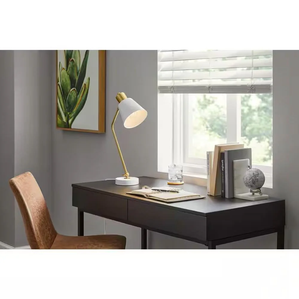 Simple Modern Gold Metal Finish Desk Light Table Lamp with White Shade - Image 2