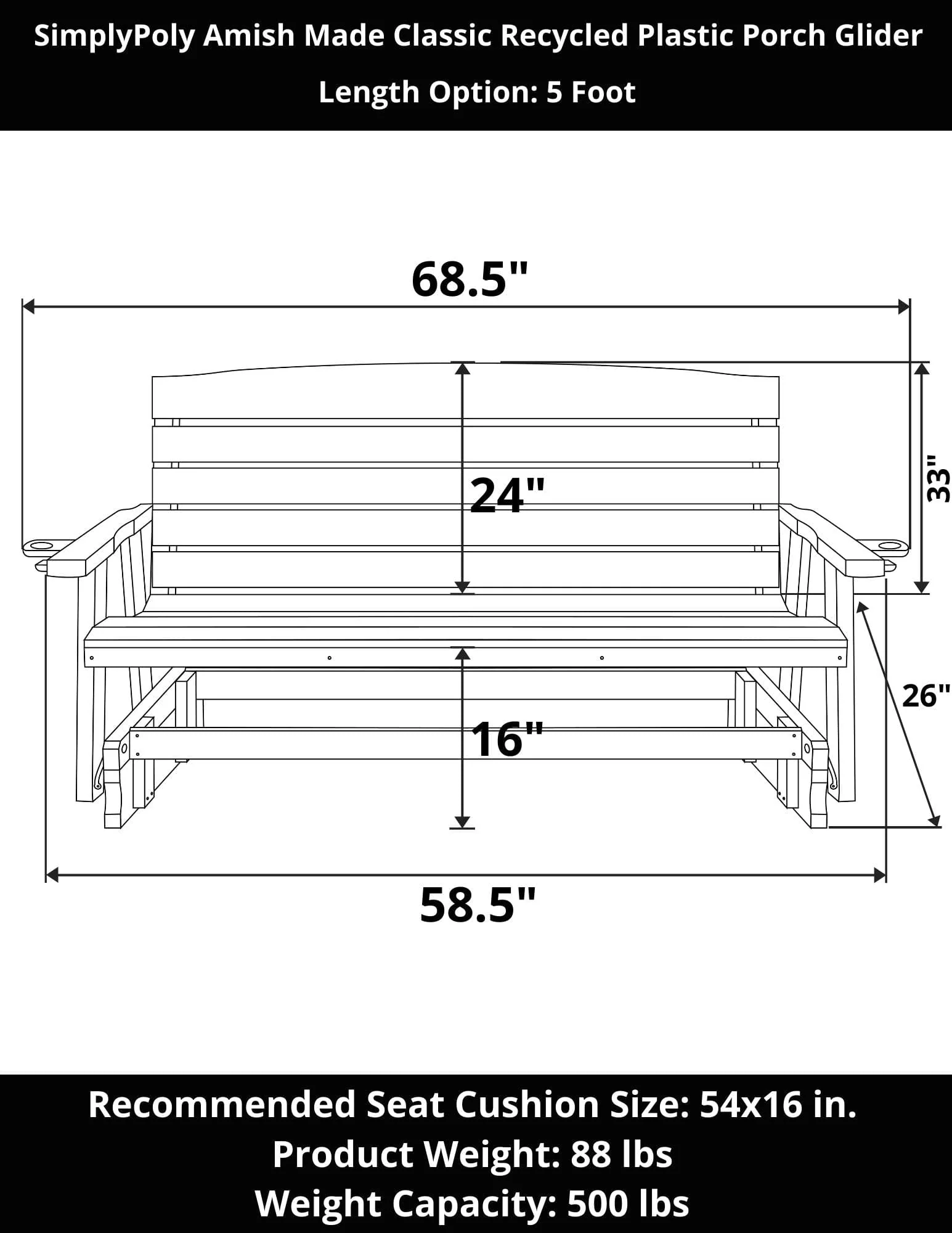 SimplyPoly Amish Made Classic Recycled Plastic Porch Glider - Image 22