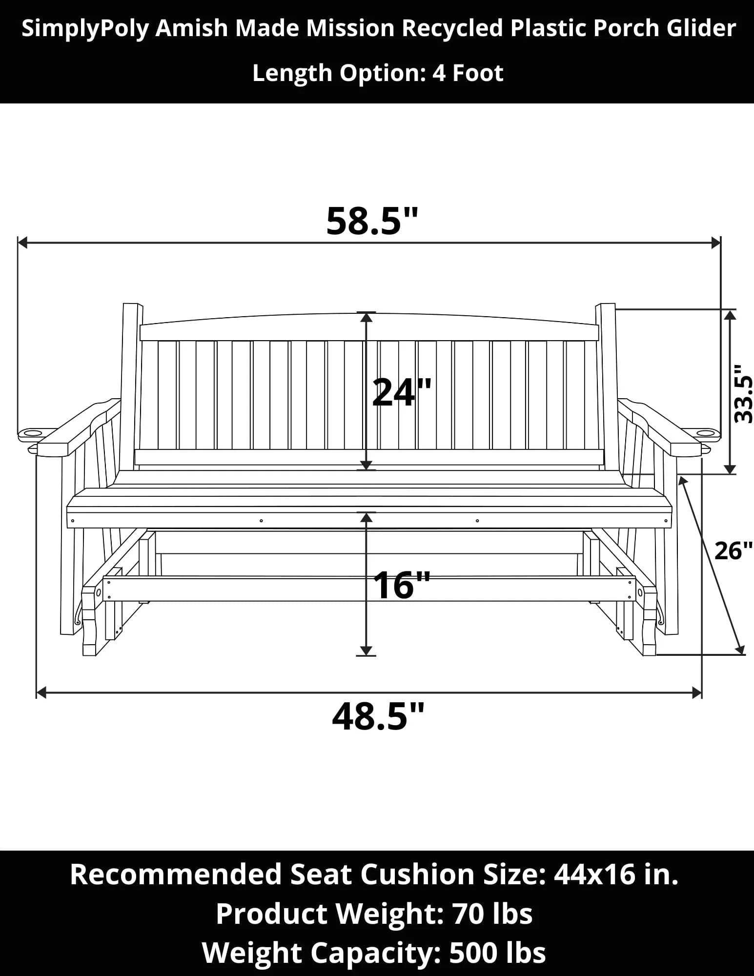 SimplyPoly Amish Made Mission Recycled Plastic Porch Glider - Image 22
