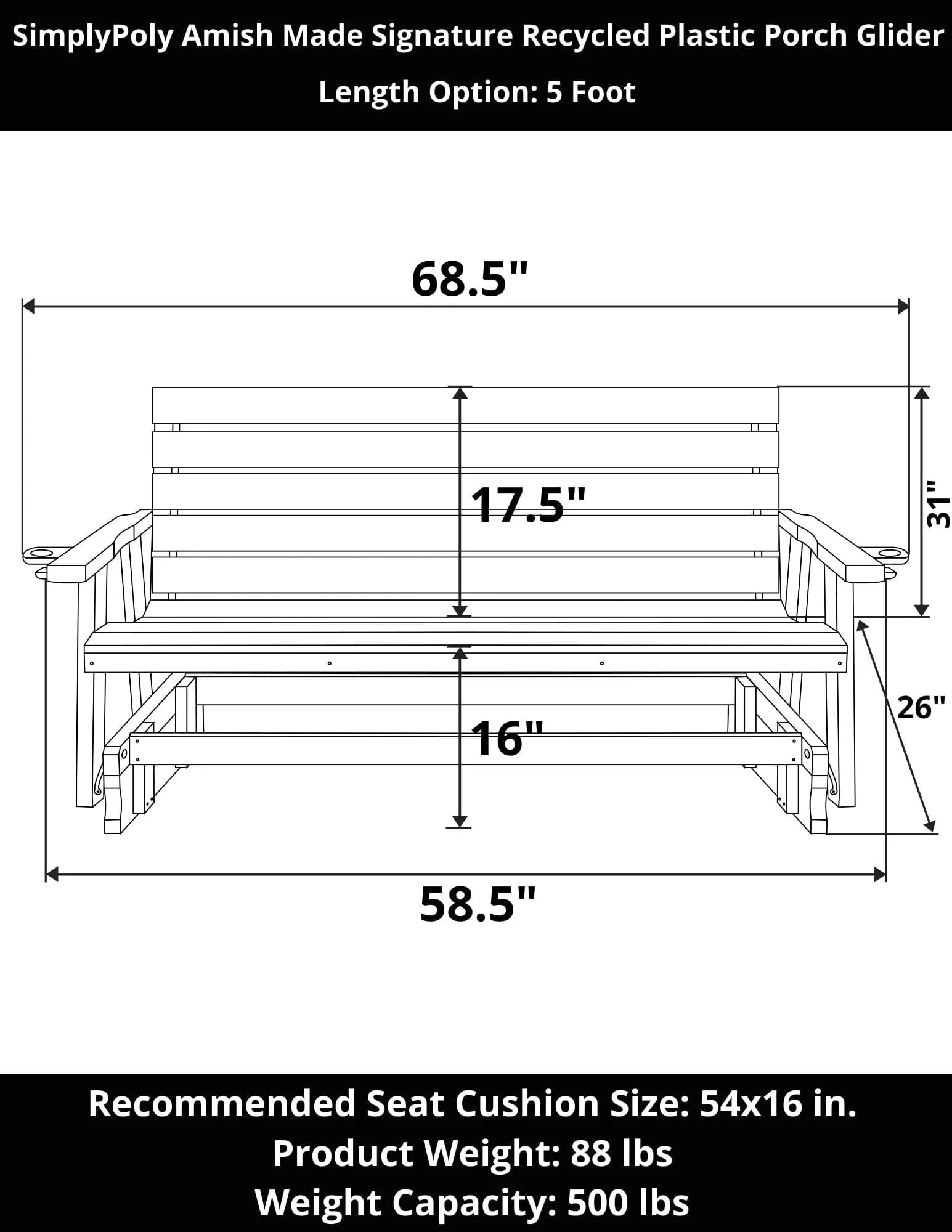 SimplyPoly Amish Made Signature Recycled Plastic Porch Glider - Image 23