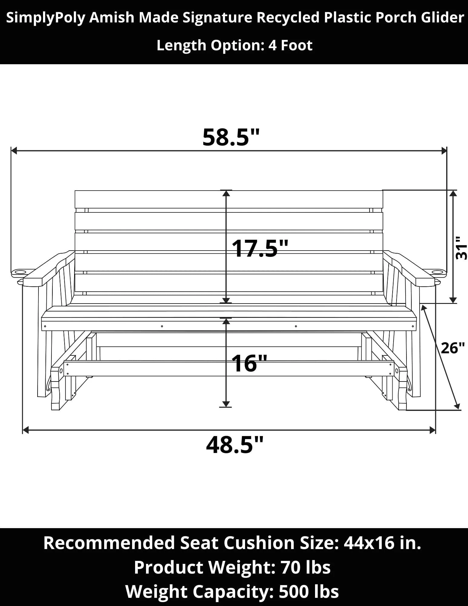 SimplyPoly Amish Made Signature Recycled Plastic Porch Glider - Image 24