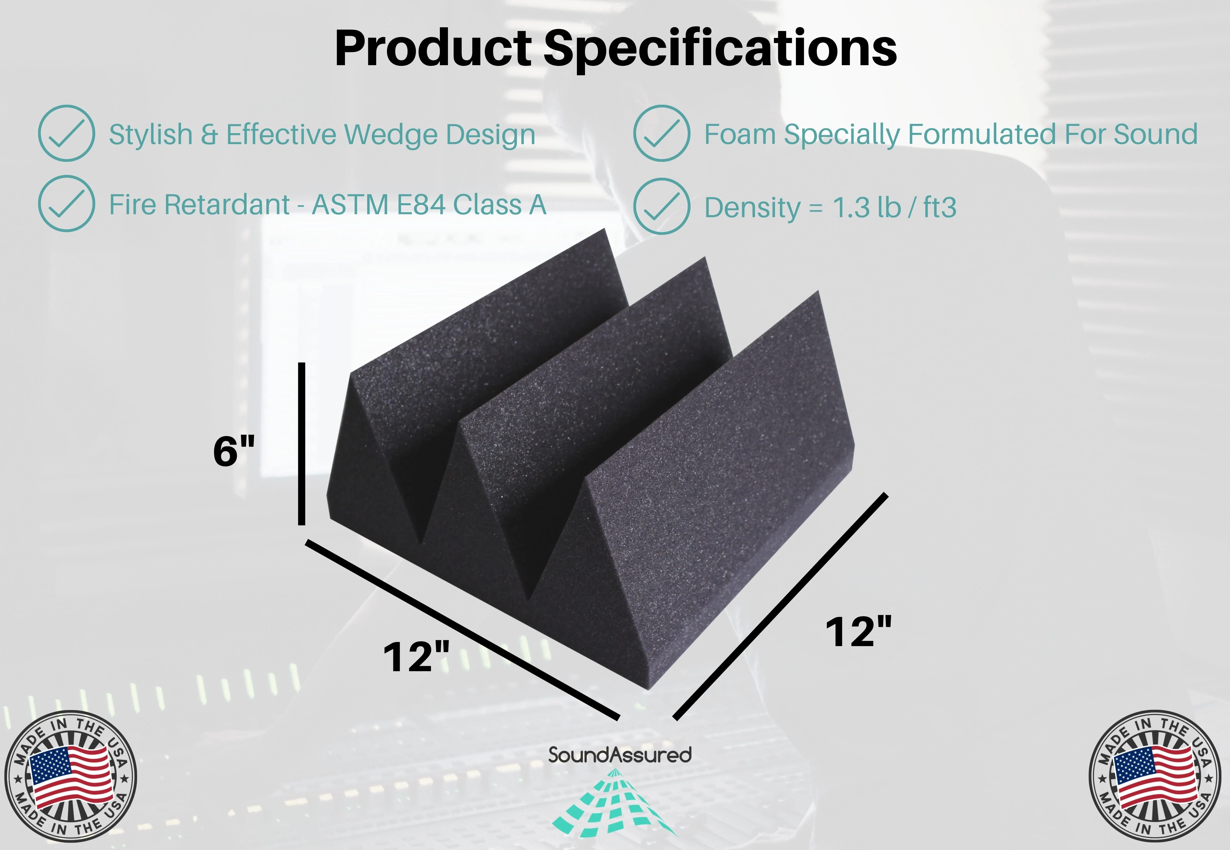Six Inch Acoustic Foam Wedge Panels - 12x12x6" - Image 2