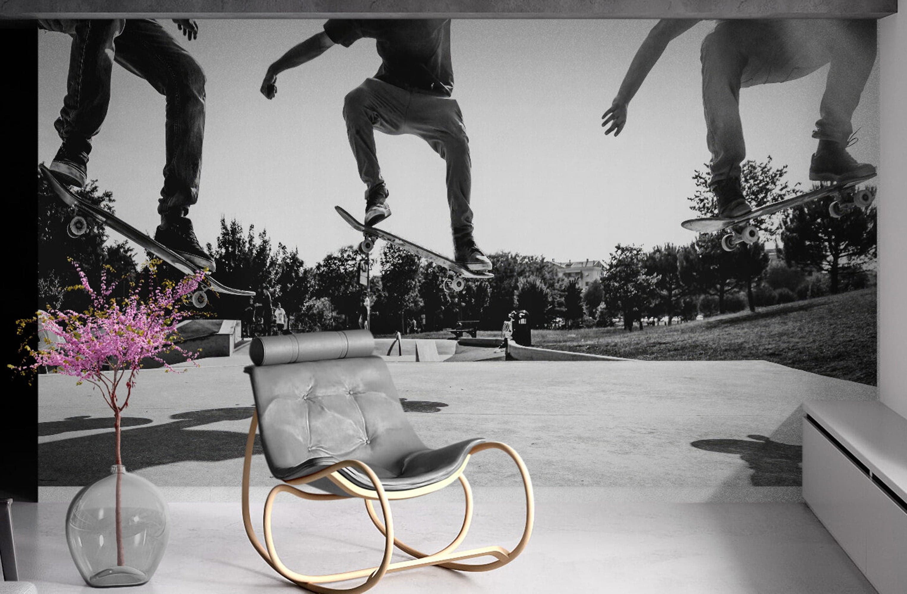 Skateboard Urban Park. Black and White Wall Mural. #7056 - Image 4