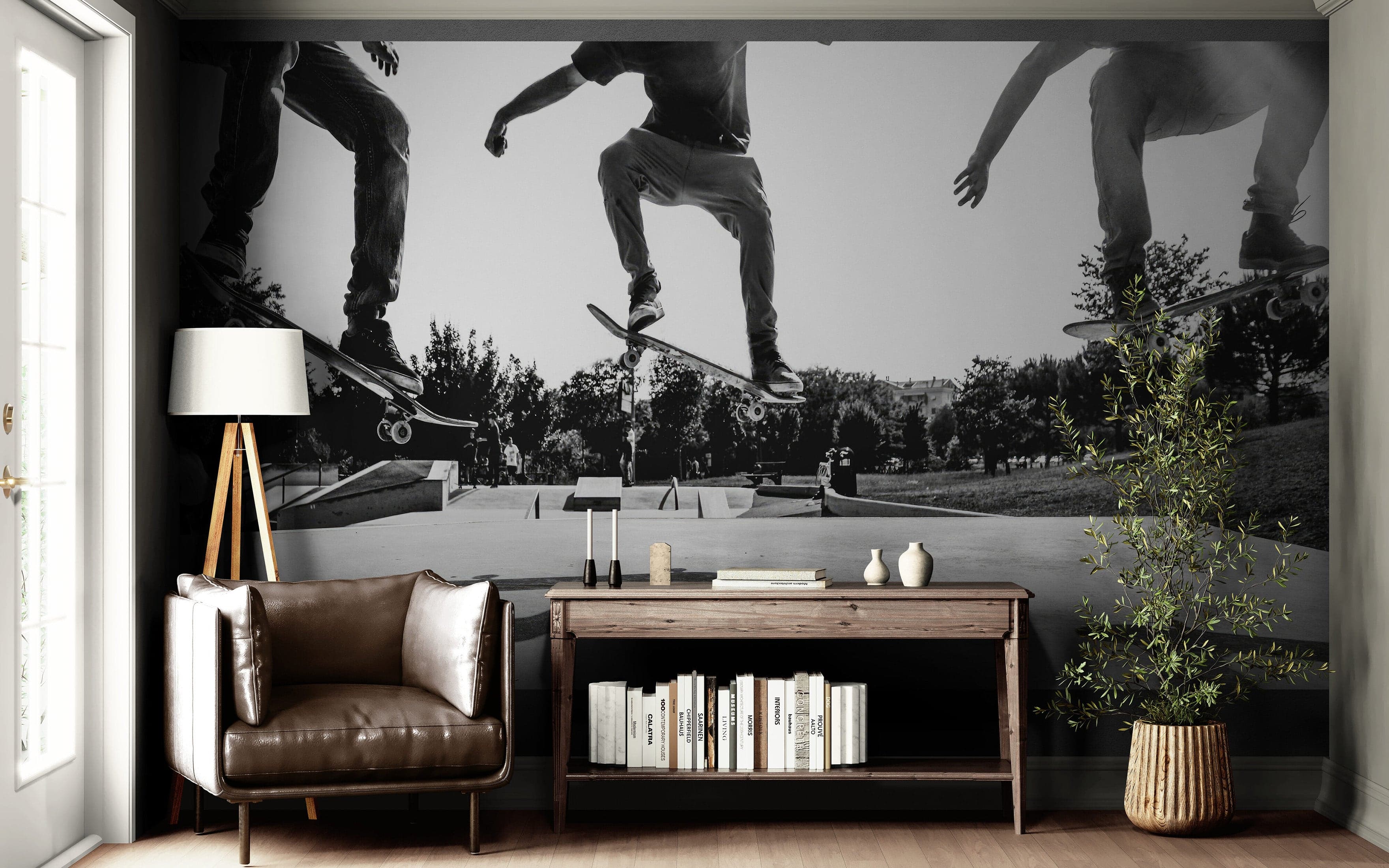 Skateboard Urban Park. Black and White Wall Mural. #7056 - Image 5