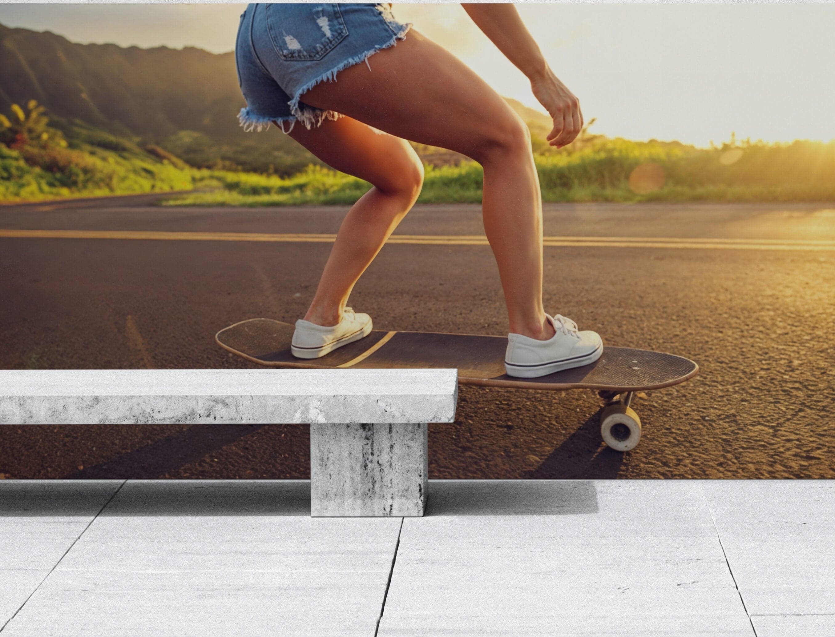 Skater Girl Wallpaper. Tropical Vibe Wall Mural. #7055 - Image 2