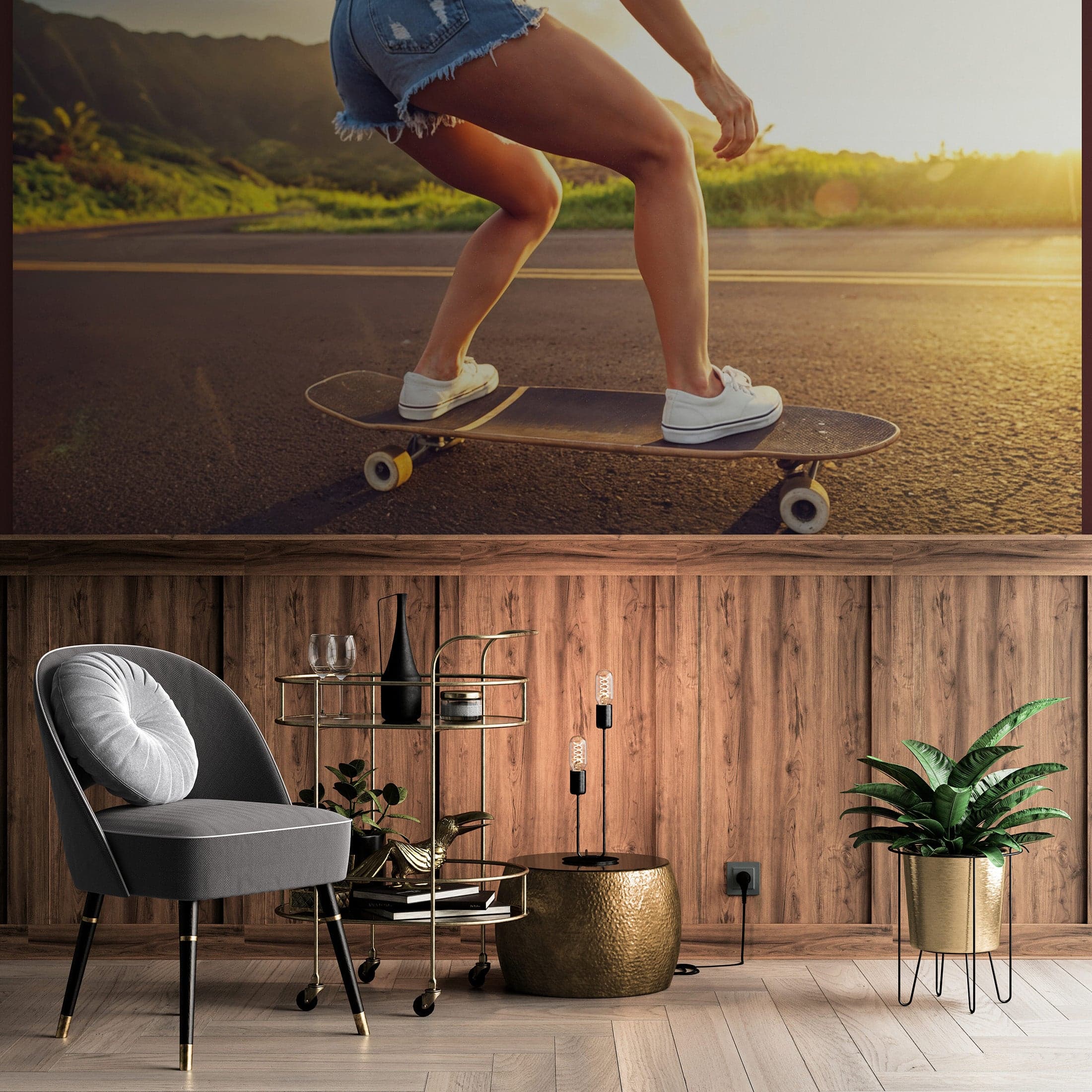 Skater Girl Wallpaper. Tropical Vibe Wall Mural. #7055 - Image 4